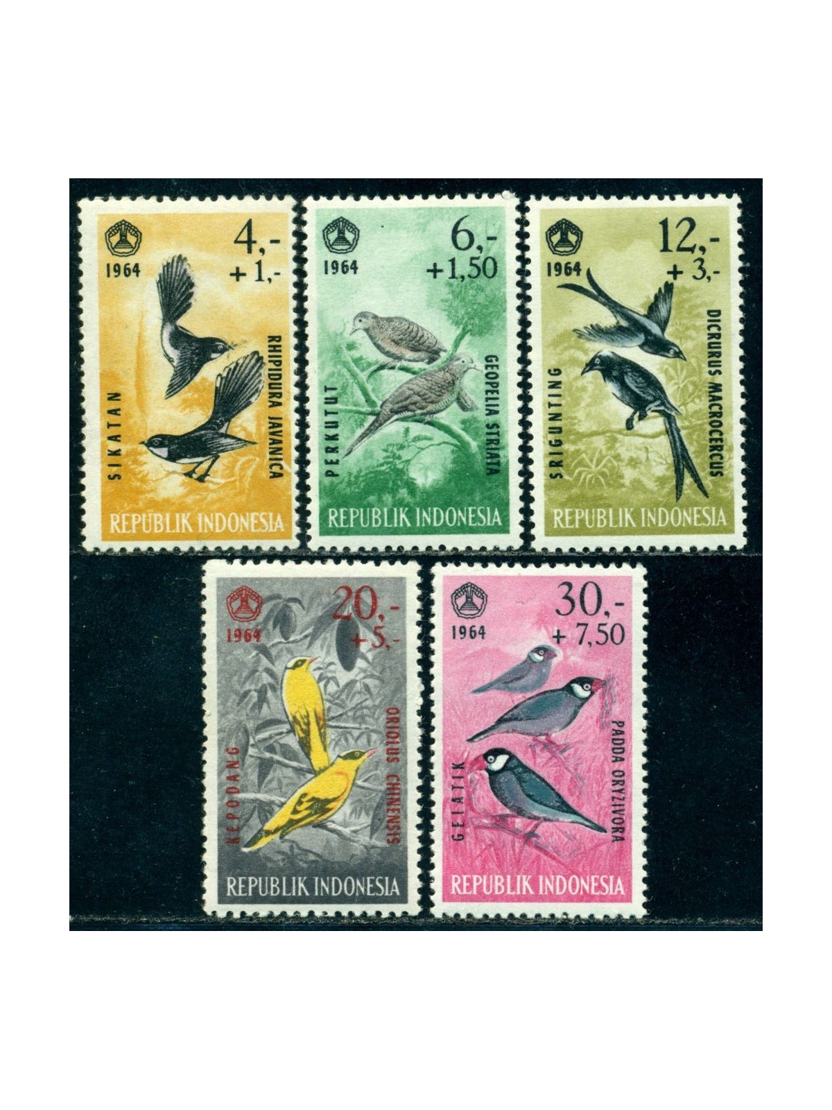 INDONESIA 1965 Pro charity works, birds 5v MNH**