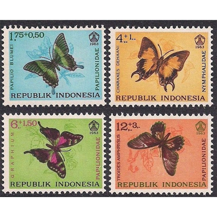 INDONESIA 1963 Various Butterflies 4v MNH**