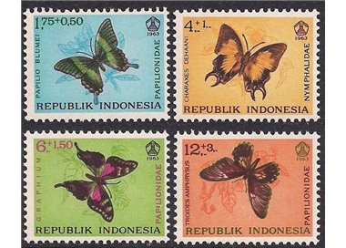 INDONESIA 1963 Various Butterflies 4v MNH**
