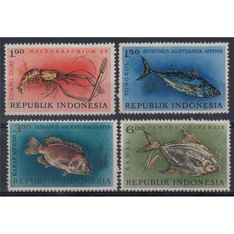 INDONESIA 1963 Crostacei e pesci 4v MNH**