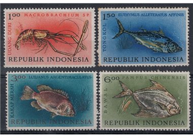 INDONESIA 1963 Crostacei e pesci 4v MNH**