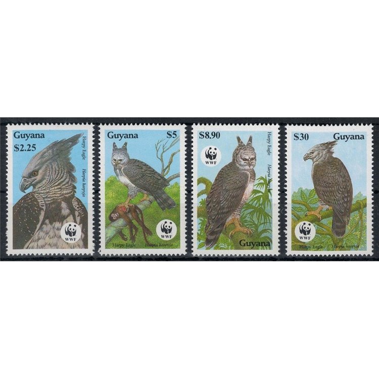 GUYANA 1990 Endangered Animals, Harpy Eagle 4v MNH**