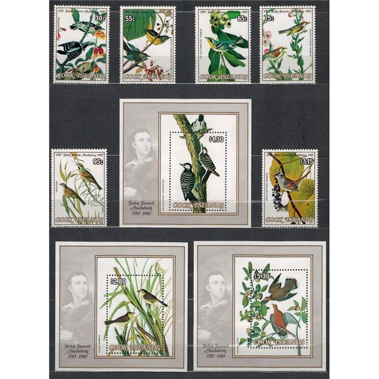 ISOLE COOK 1985 John James Audubon, uccelli 6v + 3 BF MNH**