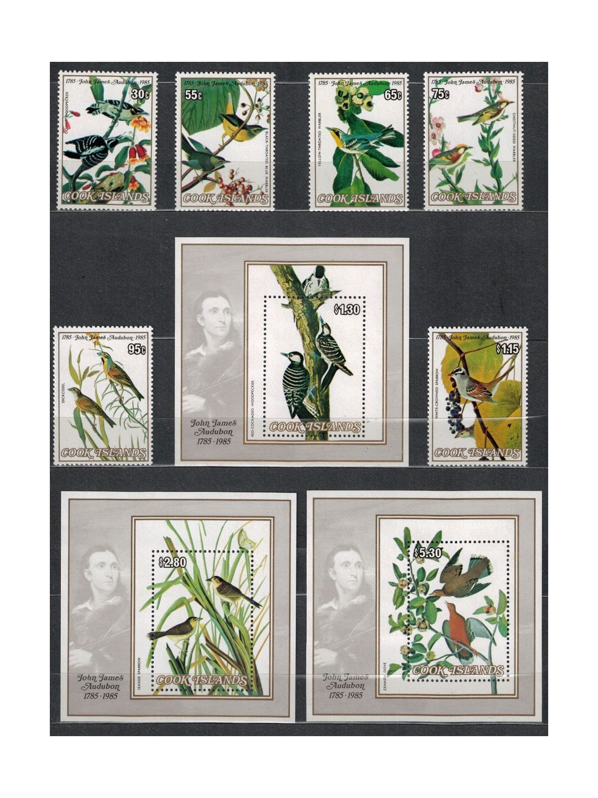COOK ISLANDS 1985 John James Audubon, birds 6v + 3 s/s MNH**