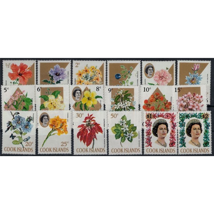 ISOLE COOK 1967 Serie ordinaria, fiori 18v MNH**
