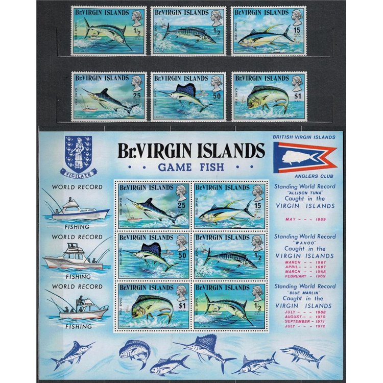 ISOLE VERGINI 1972 Pesca in mare 6v + 1 BF MNH**