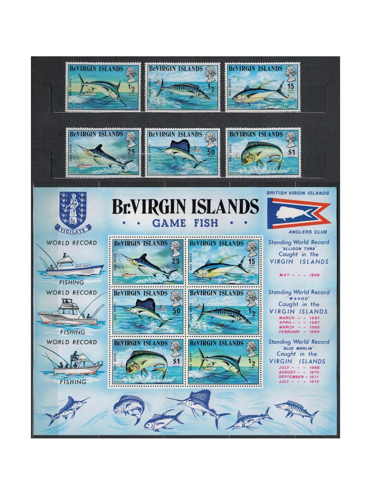 ISOLE VERGINI 1972 Pesca in mare 6v + 1 BF MNH**