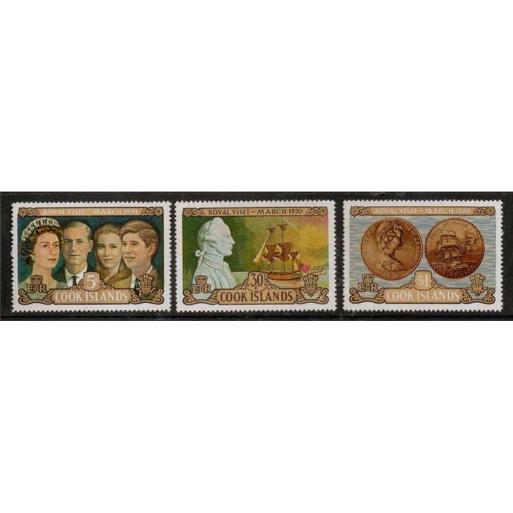 ISOLE COOK 1970 Visita della famiglia reale 3v MNH**