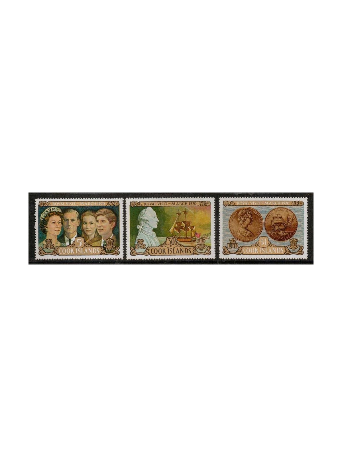 ISOLE COOK 1970 Visita della famiglia reale 3v MNH**