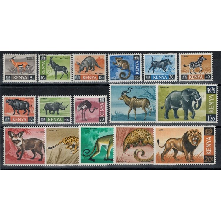 KENYA 1966/69 Definitives, animals 16 v