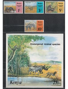 KENYA 1985 Endangered animals 4 v + 1 s/s