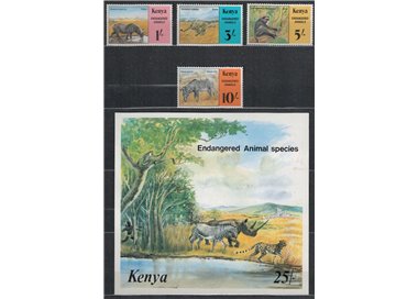KENYA 1985 Endangered animals 4 v + 1 s/s