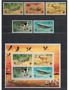 KENYA 1977 WWF, Animals 5 v + 1 s/s