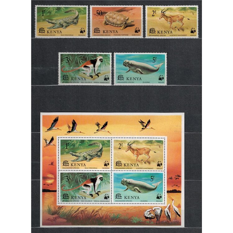 KENYA 1977 WWF, Animali - Animals 5 v + 1 BF
