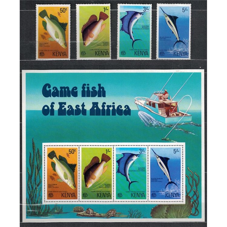 KENYA 1977 Fish 4 v + 1 s/s
