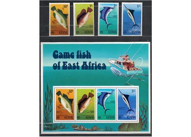 KENYA 1977 Fish 4 v + 1 s/s