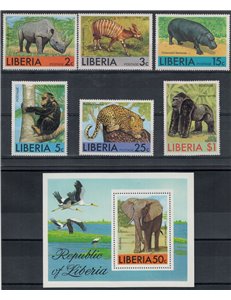 LIBERIA 1976 Animali africani 6v + 1 BF MNH**