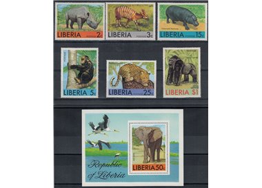 LIBERIA 1976 Animali africani 6v + 1 BF MNH**