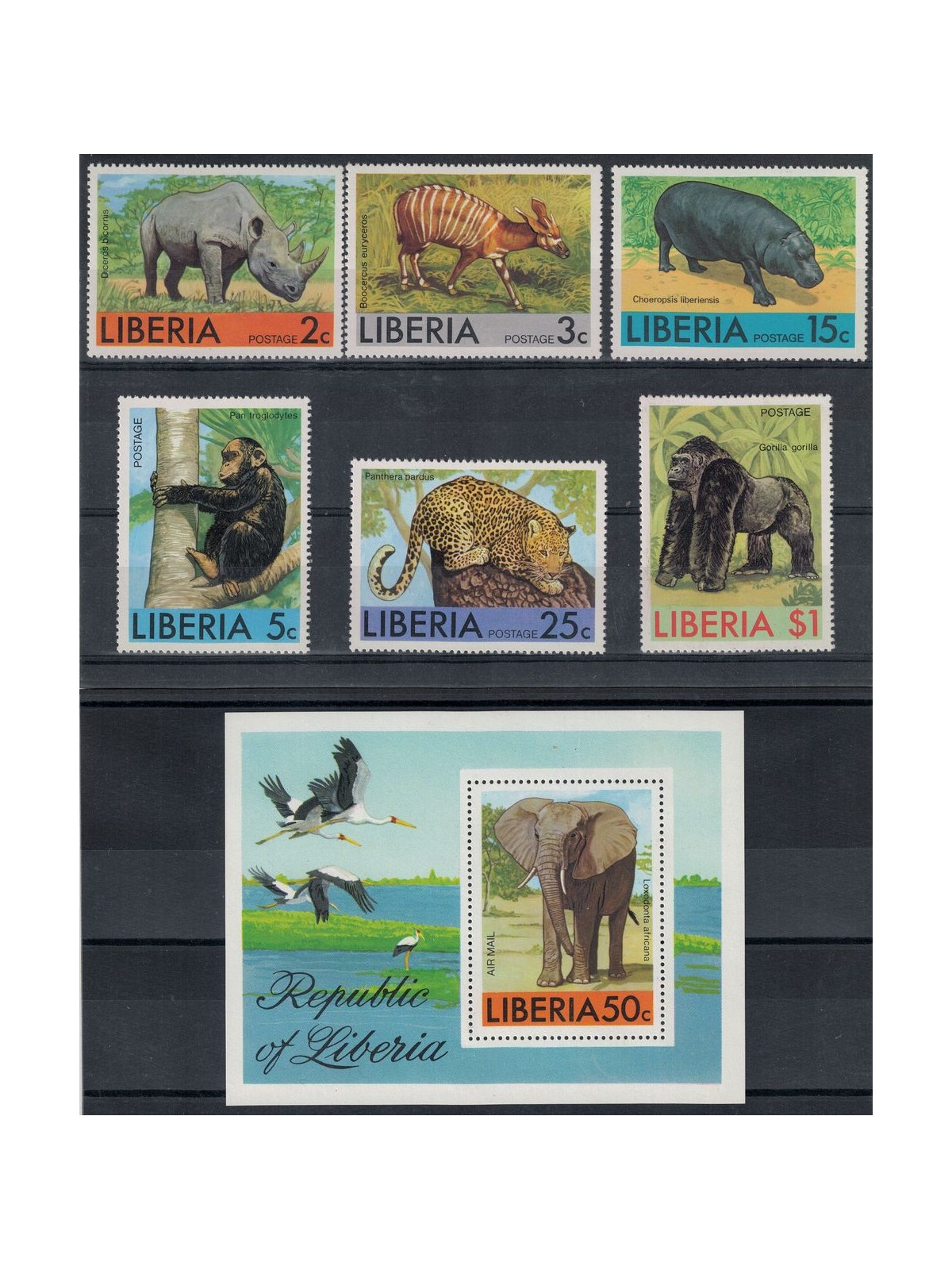 LIBERIA 1976 Animali africani 6v + 1 BF MNH**