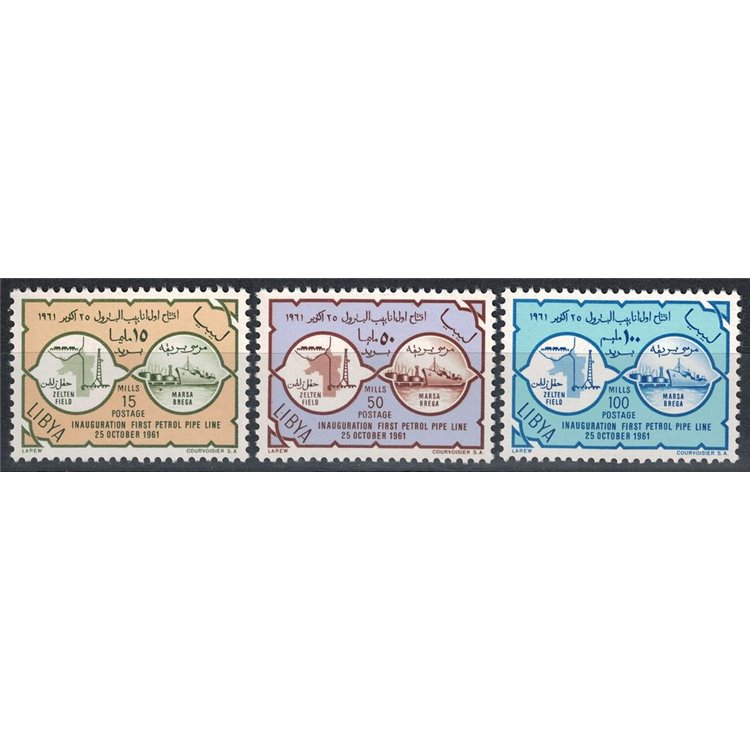 LIBYA 1961 Zelten Marsa Brega 3v MNH Oil Pipeline**