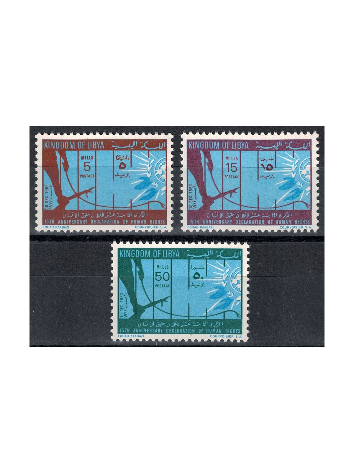 LIBIA 1963 Dichiarazione del Diritto dell'Uomo 3v MNH**