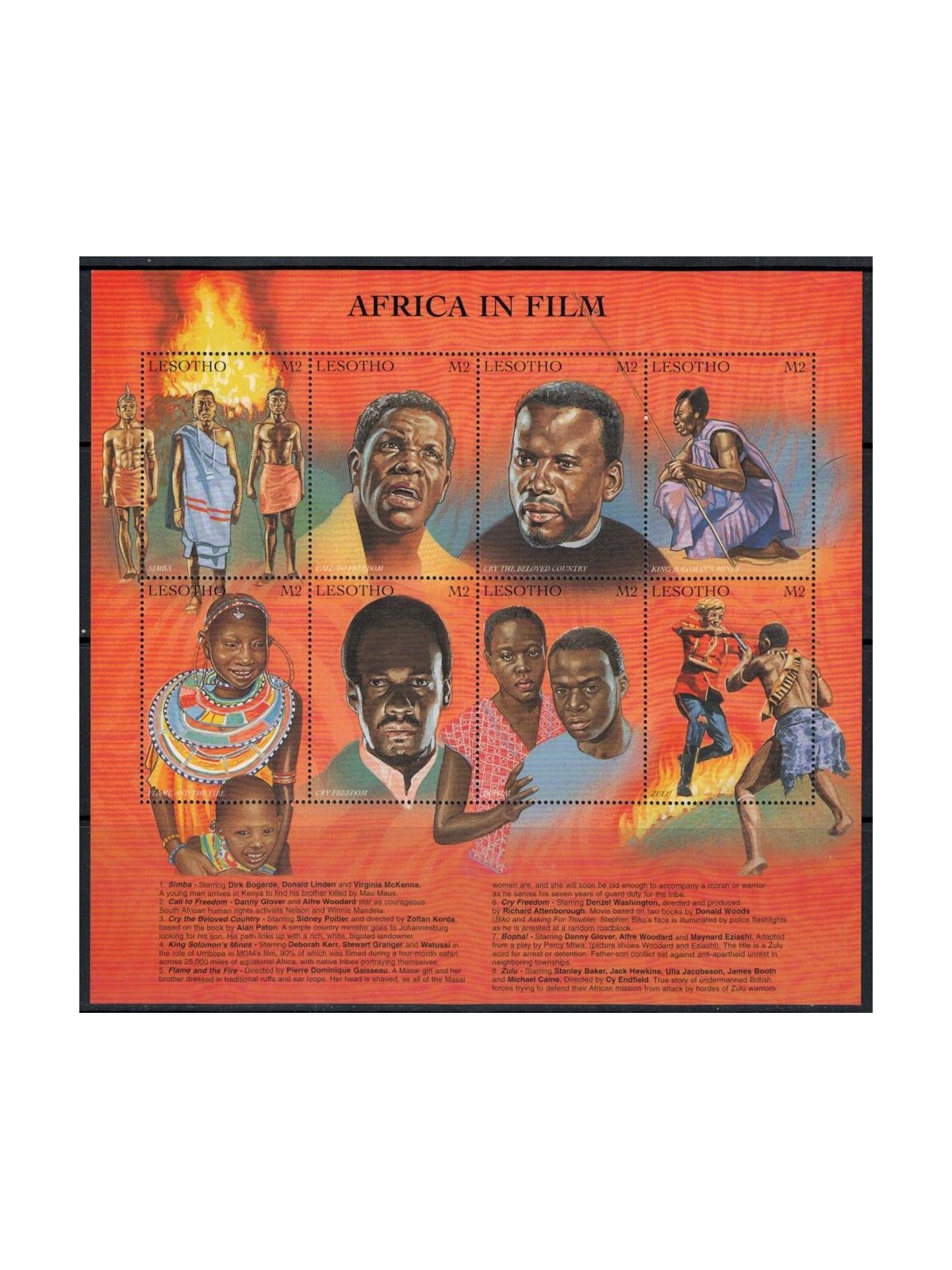 LESOTHO 1998 Film on African themes 8v MNH**