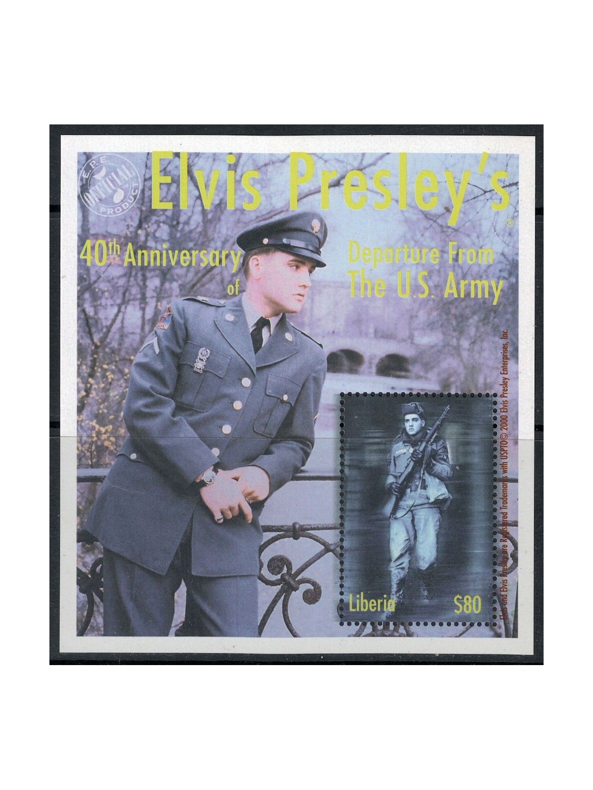 LIBERIA 2000 Elvis Presley (Military Service) s/s MNH**