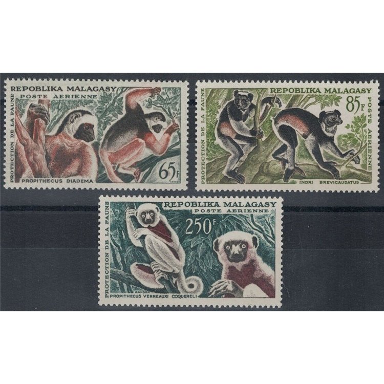 MADAGASCAR 1961 Protezione della fauna, posta aerea 3v MH*