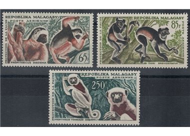 MADAGASCAR 1961 Protezione della fauna, posta aerea 3v MH*