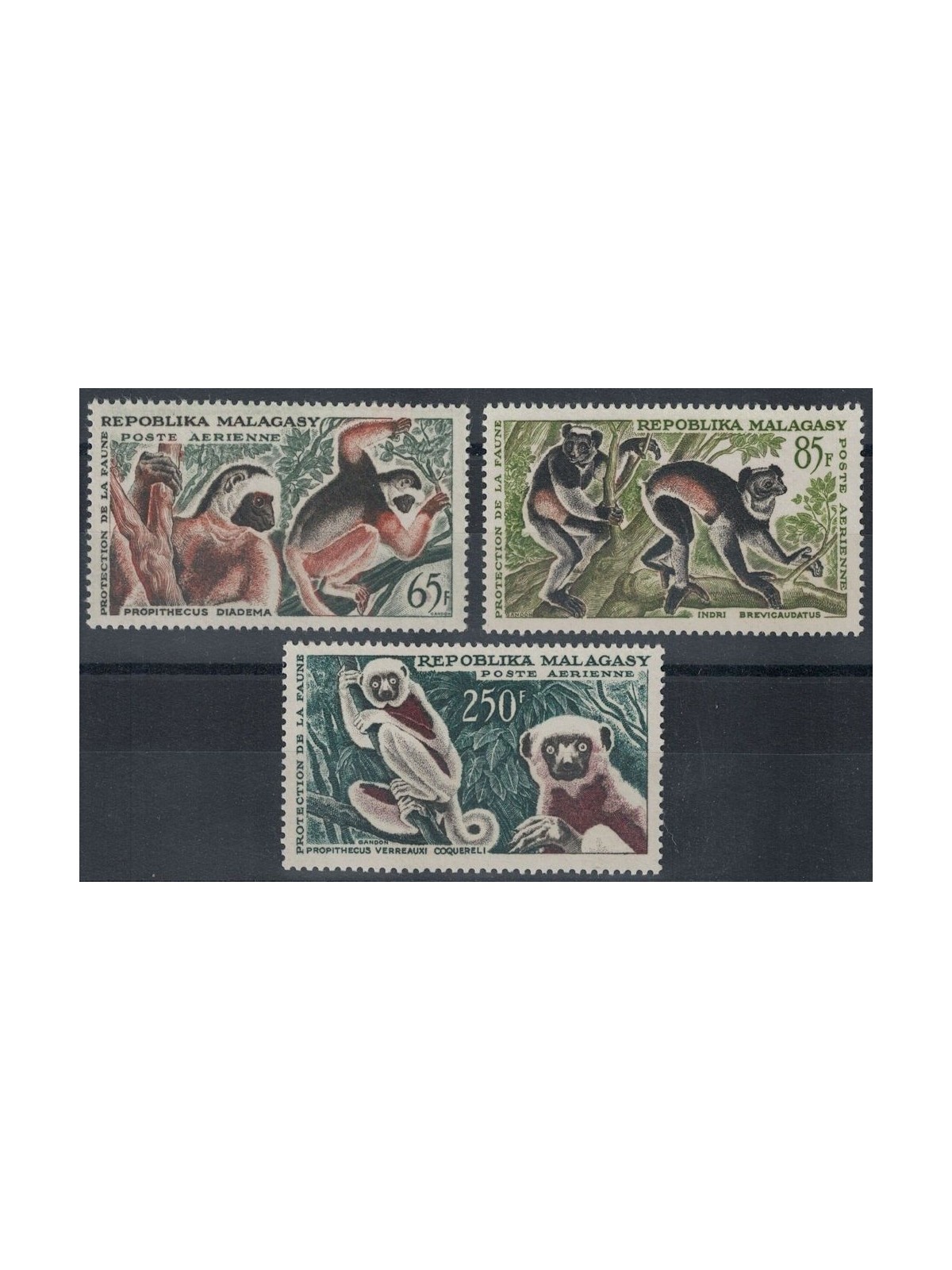 MADAGASCAR 1961 Protezione della fauna, posta aerea 3v MH*