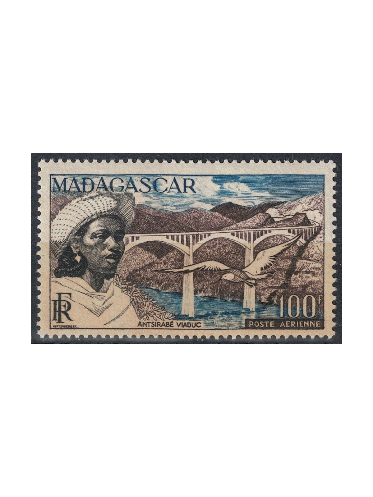 MADAGASCAR 1954 Airmail 100f MNH**