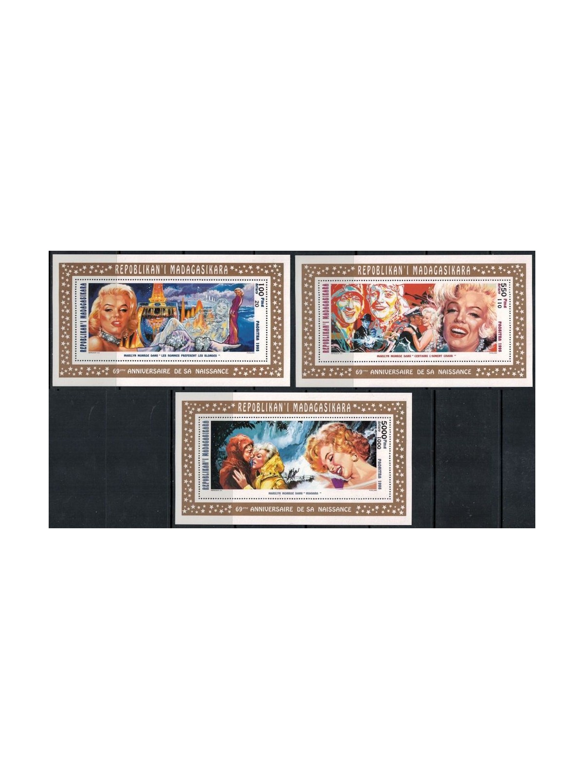 MADAGASCAR 1995 Marilyn Monroe 3 BF MNH**