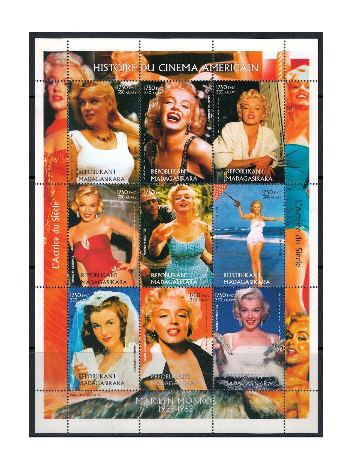 MADAGASCAR 1999 Cinema (Marilyn Monroe) 9v MNH**