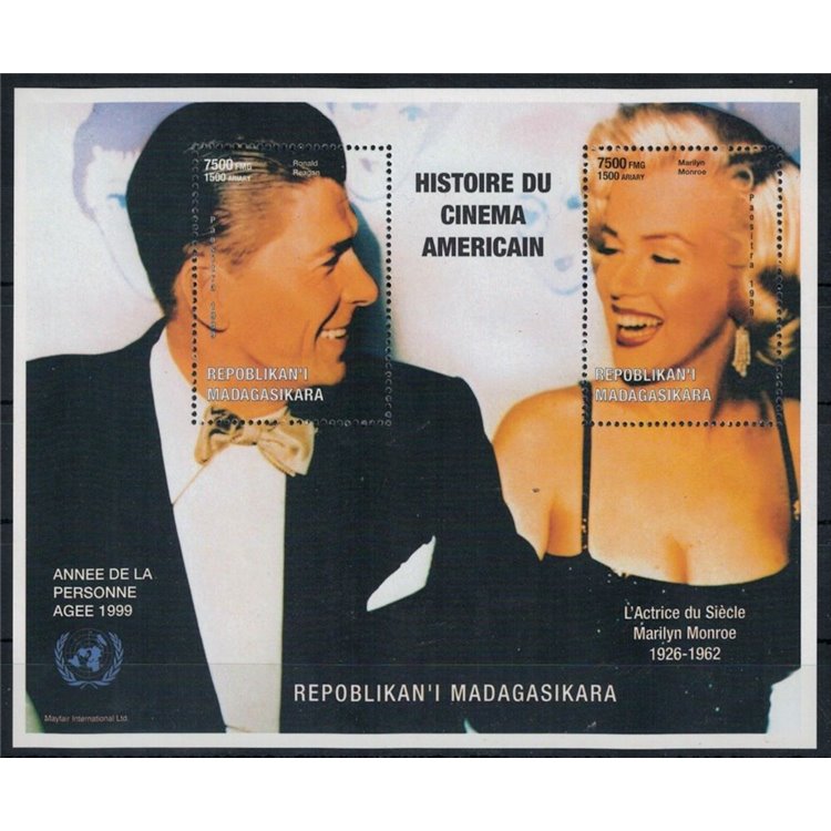 MADAGASCAR 1999 Cinema (Ronald Reagan and Marilyn Monroe) s/s MNH**