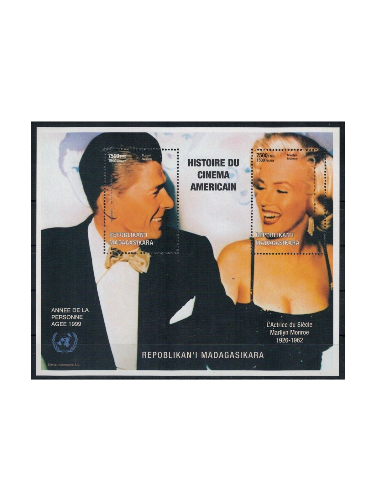 MADAGASCAR 1999 Cinema (Ronald Reagan and Marilyn Monroe) s/s MNH**