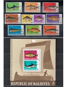 MALDIVES 1973 Deep-sea fish 10v + 1 s/s MNH**