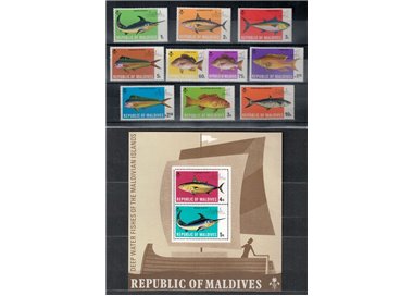 MALDIVES 1973 Deep-sea fish 10v + 1 s/s MNH**