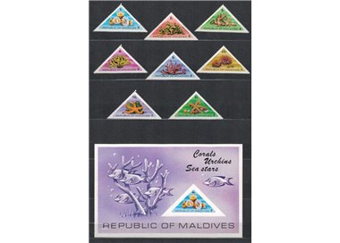 MALDIVES 1975 Corals, sea urchins and starfish 8v + 1 s/s MNH**
