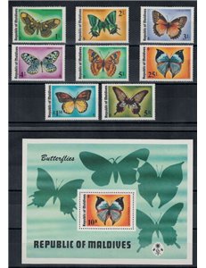 MALDIVE 1975 Fauna, farfalle 8v + 1 BF MNH**