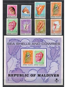 MALDIVE 1974 Fauna marina, conchiglie 8v + 1 BF MNH**