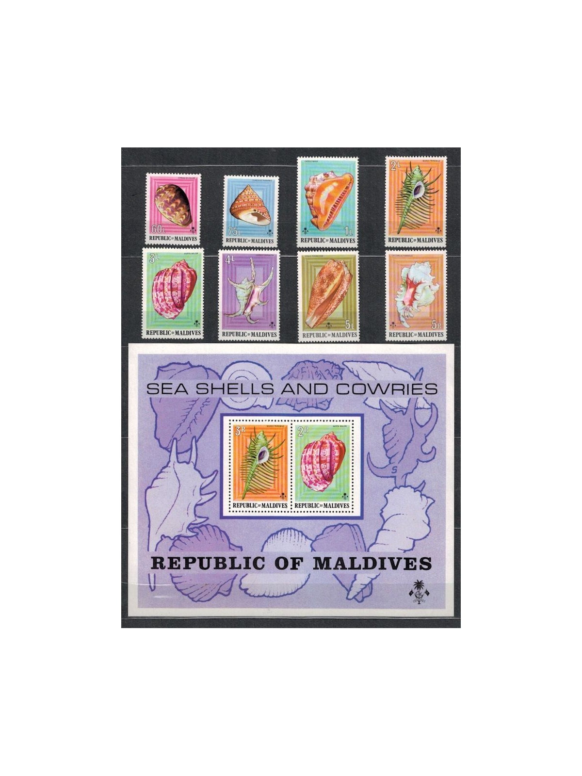 MALDIVES 1974 Marine fauna, shells 8v + 1 s/s MNH**