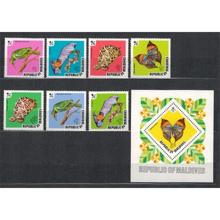 MALDIVE 1973 Fauna, animali 7v + 1 BF MNH**