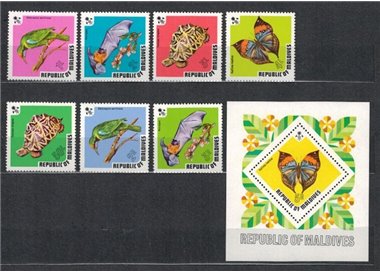 MALDIVES 1973 Fauna, animals 7v + 1 s/s MNH**