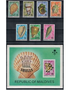 MALDIVES 1978 Marine fauna, shells 7v + 1 s/s MNH**