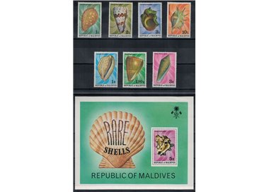 MALDIVES 1978 Marine fauna, shells 7v + 1 s/s MNH**