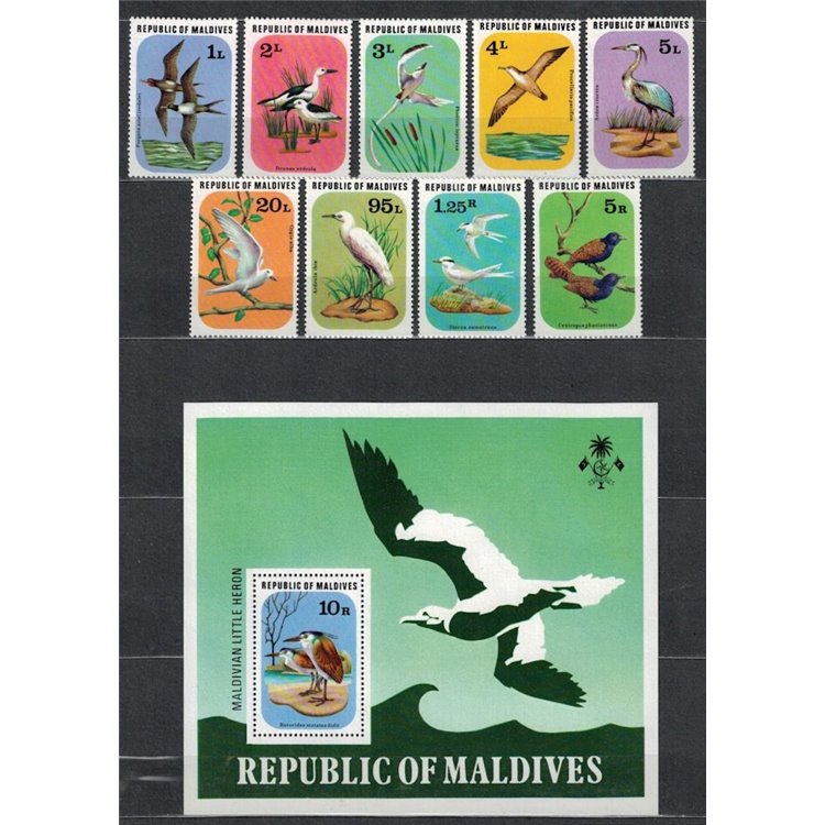 MALDIVE 1977 Fauna, uccelli 9v + 1 BF MNH**