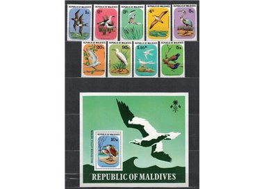 MALDIVES 1977 Fauna, birds 9v + 1 s/s MNH**
