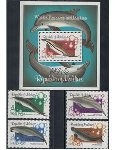 MALDIVE 1983 Balene e delfini 4v + 1 BF MNH**