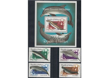MALDIVES 1983 Whales and dolphins 4v + 1 s/s MNH**
