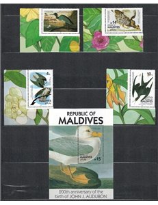 MALDIVE 1986 John James Audubon, uccelli (II) 4v + 1 BF MNH**
